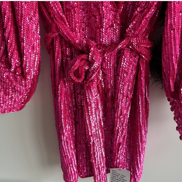 - ASOS EDITION sequin wrap mini dress in hit pink - size 6 - Picture 11 of 12